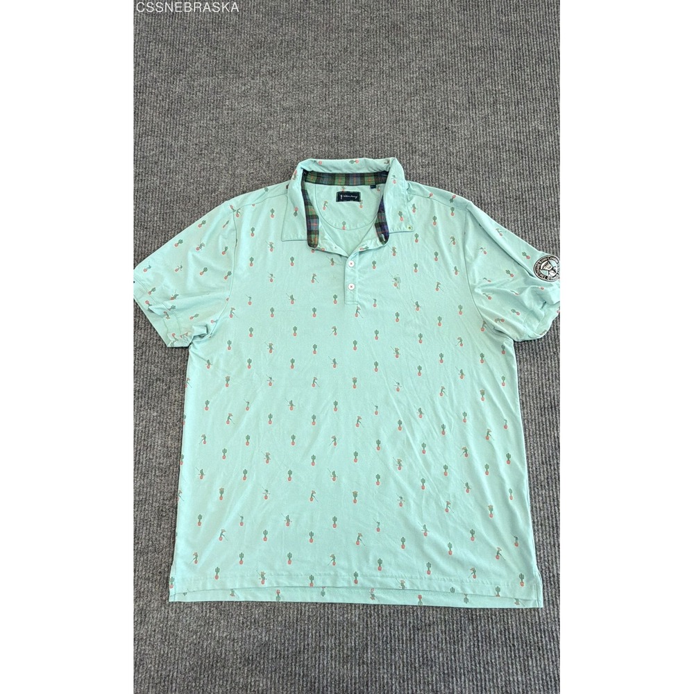 William Murray Mint Golf "Free Hugs" performance polo all over cactus - Size XXL